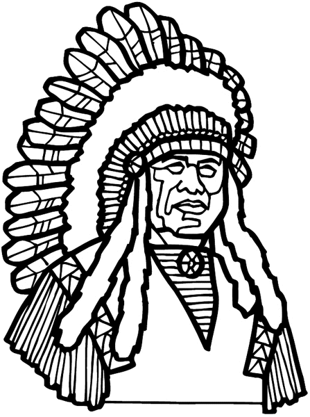 Indian chief in headdress vinyl sticker. Customize on line. People Religions Countries 070-0434